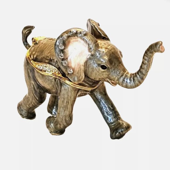 Bo Bo Elephant Hinged Trinket Jewelry Box Pewter Bejeweled Kingspoint NWB